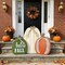Greentek; Fall Decorations for Home Outdoor, 3 Pack 24 Inch Wooden Pumpkin Porch Decor, Red White Green Pumpkin Standing Signs with Rustic Straw Bows for Front Door, Garden, Patio, Yard & Thanksgiving Decoration; Category:Porch Signs; Image:5